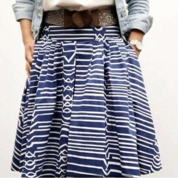 Anthropologie x Maeve Cotton  Women's Blue/White Striped Pleated A-Line Skirt - Picture 1 of 8